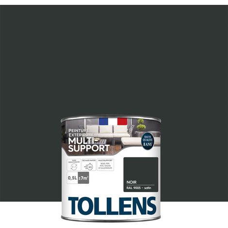 Tollens – Peinture extérieure multisupport satin noir 0,5L – Ultra résistante aux intempéries et UV – Application directe sur tous supports
