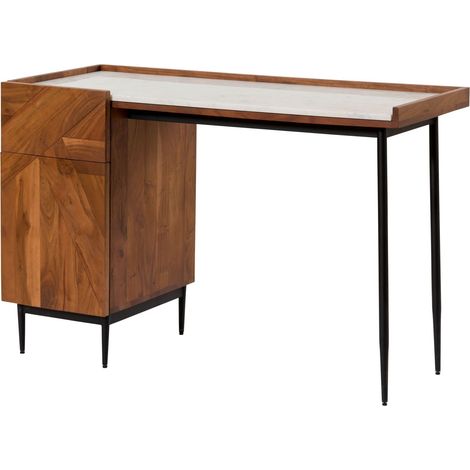 Schreibtisch Akazie 120x47x77 natur lackiert / Marmor weiß KARLSTAD 18