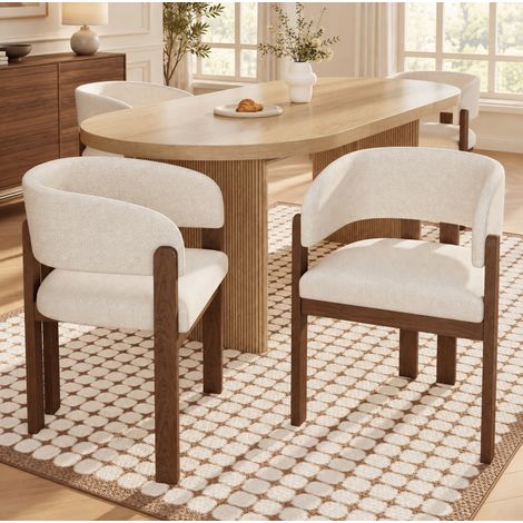 Lote de 6 sillas de comedor 60x51x80 cm de madera nogal y beige con reposabrazos MEUBLIV (1/5)