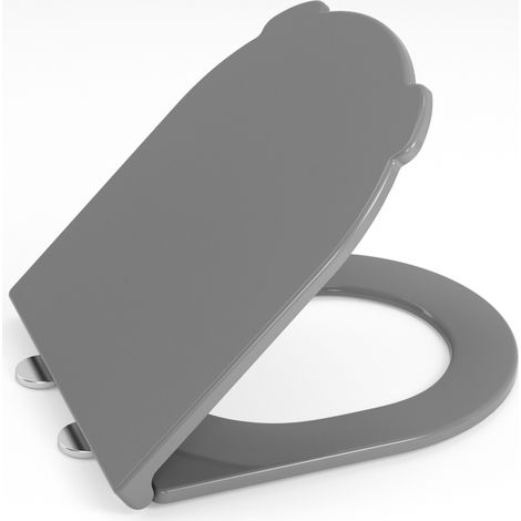 Abattant WC Forme D Universel en Thermodur AquaWise Céramique Anti-jaunissement,Cuvette Toilette avec frein de chute Déclipsage Rapide Gris