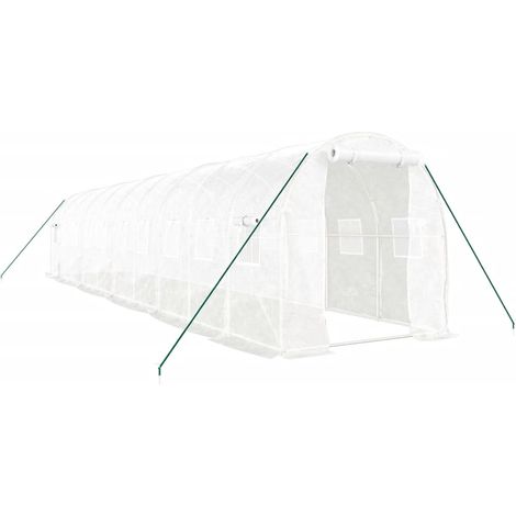 Serre avec cadre en acier blanc 20 m² 10x2x2 m