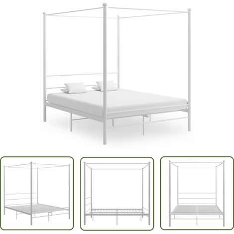 The Living Store Cadre de lit à baldaquin sans matelas blanc 160x200 cm métal - Lit À Baldaquin - Cadre De Lit - Lit Double - Lit Design - Lit Moderne (1/5)