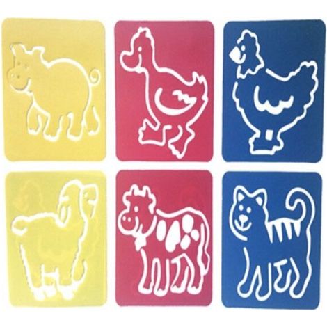Lot de 6 pochoirs de dessin animaux de la ferme - Cochon, poule, mouton, vache, chat - Cadeau Saint-Nicolas - Loisir créatif (1/5)