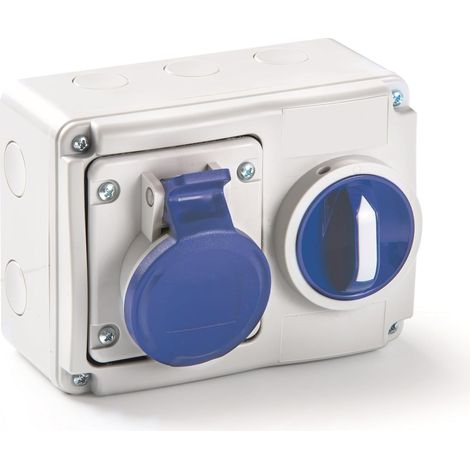 Prise verrouillée horizontale industrielle 16A IP44 2P+T Bleu Rosi 14.3214B6