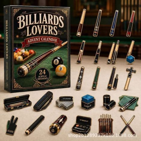 Calendrier sportif 2026, décorations de compte à rebours en acrylique à suspendre (24 jours), cadeau de Noël original sur le thème du sport pour les fans et les collectionneurs, queue de billard