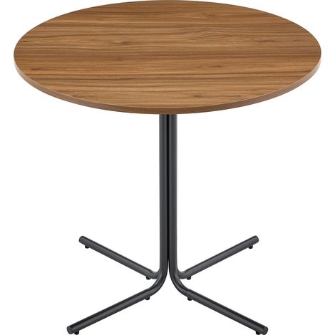 Tavolino rotondo 85 cm con piano effetto noce e struttura in metallo nero (1/5)