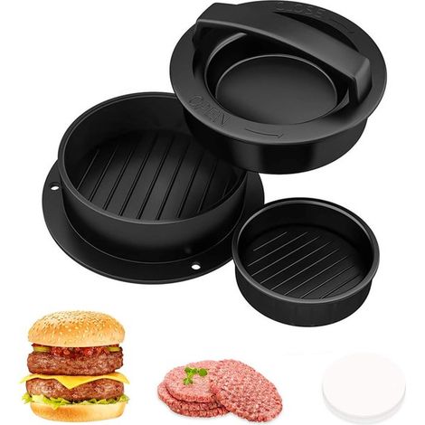 Pressa per hamburger, pressa per hamburger, pressa per tofu, accessorio per griglia, 100 fogli di carta cerata, pressa per hamburger 3 in 1, pressa per hamburger, accessorio per griglia, pressa per ha (1/5)