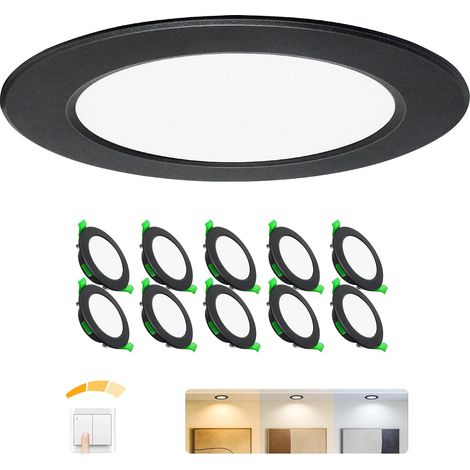 Spot LED Encastrable Dimmable Noir - IP44 Spots de plafond extra plats - 6W, 2700K/4000K/6000K, éclairage LED pour salle de bain, salon et cuisine, Ø 75-90mm, Lot de 10 (1/5)
