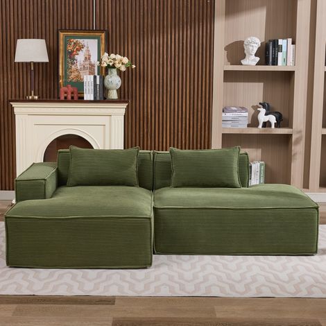 3-Sitzer-Sofa 235x129x70 cm grün Polyester gepolstert mit Taschenfedern und 2 Kissen (1/5)