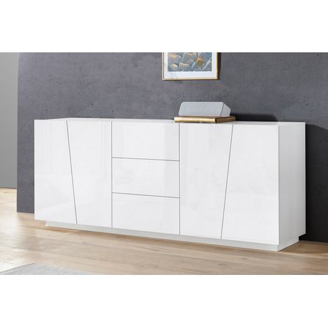 Credenza con 4 Ante e 3 Cassetti Bianco Lucido Madia per Soggiorno (1/7)