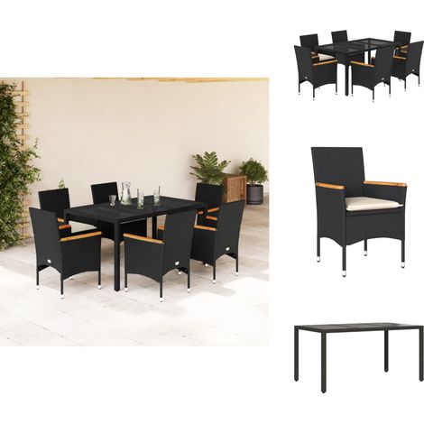 Ensemble à manger de jardin et coussins 7 pcs noir rotin acacia - Salon De Jardin - Mobilier De Jardin - Set De Salon De Jardin - Table De Jardin - Chaises De Jardin (1/5)