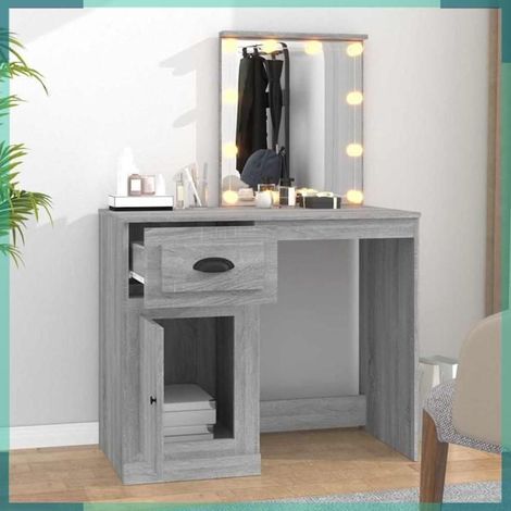 816774 Coiffeuse avec LED sonoma gris 90x50x132,5 cm bois d'ingénierie (1/5)