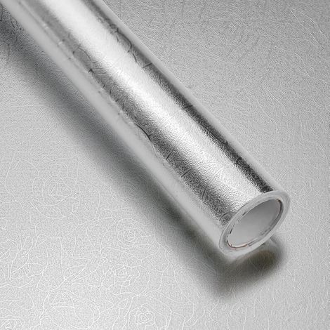 1 rouleau (0,3 3 m) de papier peint de cuisine argenté, rouleau de papier d'aluminium autocollant à texture rose, imperméable et résistant à l'huile (1/5)