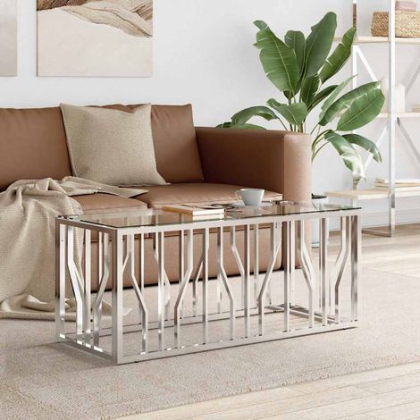 vidaXL Table basse 110x45x45 cm acier inoxydable et verre (1/5)