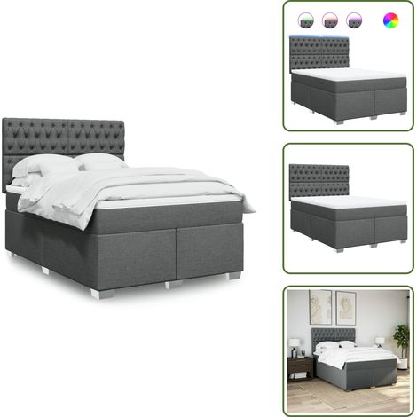Coprimaterasso - vidaXL Giroletto a Molle con Materasso Grigio Scuro 140x200cm Tessuto - Luci a LED
