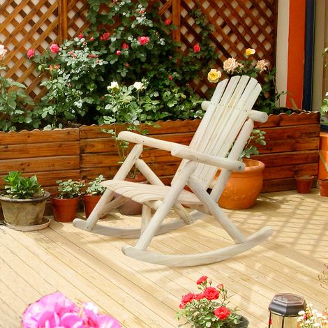 Sedia a dondolo in legno Outsunny, poltrona a dondolo con schienale alto, sedia da giardino resistente alle intemperie, portata massima 113 kg, sedia relax per soggiorno, giardino, prato, balcone, fin