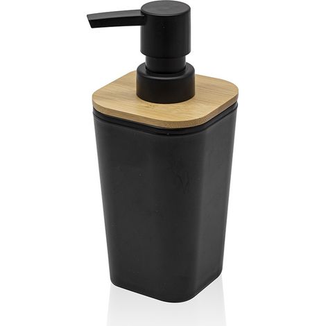 Dispenser sapone in finitura nera opaca con dettagli in bambù (1/5)