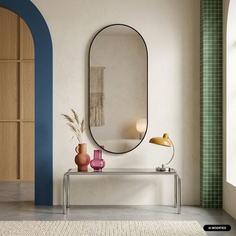 sweeek - Miroir ovale aluminium 60 x 120 x 1.6 cm noir - Ashley