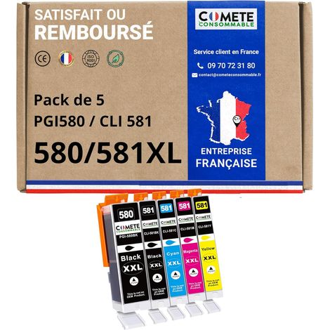 Cartouches d'encre Compatibles avec Canon PGI-580 CLI-581 Lot de 5 (1/5)