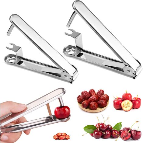 2pcs Dénoyauteur, Acier Inoxydable, Pour Cerises Olives Dattes, Cuisine Maison (1/5)