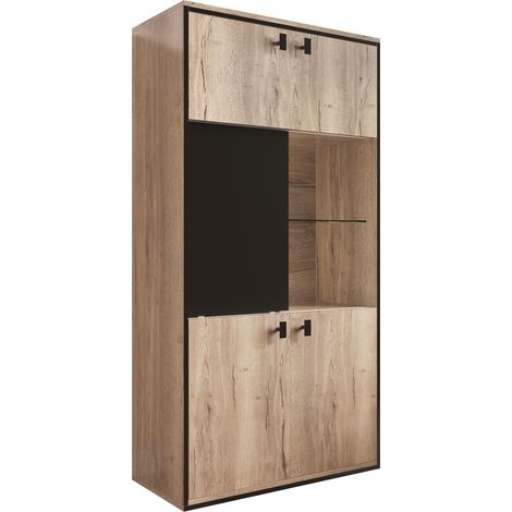 Mobile alto/da ingresso con illuminazione a LED,78x36x150 cm,mobile multifunzionale con 4 ante e vani a giorno,stile industriale vintage, per cucina, soggiorno, camera da letto, ufficio, legno