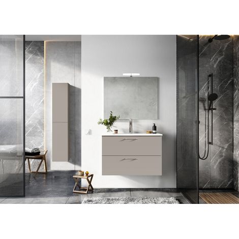 Set complet avec miroir et éclairage LED - Lea - Vasque en céramique - 81,4 cm × 55 cm × 41,7 cm - Cachemire (1/5)