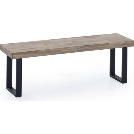 Banquette en bois couleur chêne miel avec pieds en métal noir - Longueur 120 x Profondeur 47 x Hauteur 34 cm (1/2)