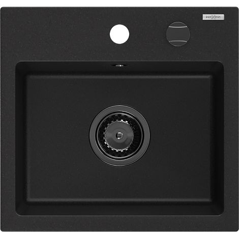 Mexen Milo évier en granit à 1 cuve 435 x 410 mm, Noir, siphon Noir - 6505441000-77-B (1/5)