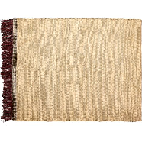 Alfombra 240X300 Yute Natural/Rojo/Negro