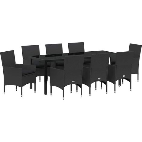 Maison Exclusive - Set da Pranzo per Giardino con cuscino 9 pcs Nero polyrattan