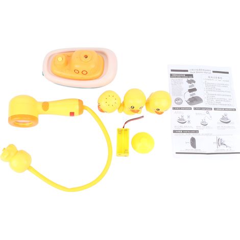 Petite canne de douche bébé ventouse forme caneton jaune - pompe à eau pour bain infantile, jouet de douche mignon. (1/5)