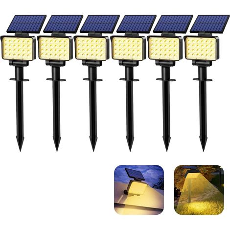 Lot de 6 Spots Solaires d'extérieur, projecteurs solaires,IP65 étanches à 24 LED lampes solaires pour chemins, extérieur Jardins, Clôtures (Blancs Chaud)