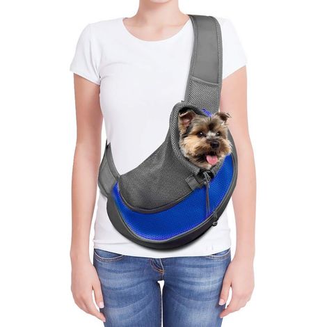 Pet Carrier Bag - Hands Free Carrier Bag for Puppy Small Dog Cat Carrier Bag Breathable Mesh Carry Bag for Travel, Walk, Subway, 12 lbs - Blue (1/5)