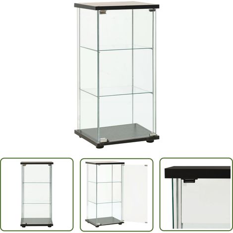 The Living Store Vitrinenschrank Hartglas Schwarz - Vitrinenschrank - Glasvitrine - Aufbewahrungsraum - Deko Regal - Wohnzimmerschrank (1/5)