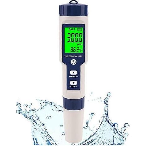 KLVGTIFS PU - Testeur de sel pour piscine, salinomètre numérique, testeur de salinité 5 en 1 haute précision pour eau salée, IP67 W (1/5)