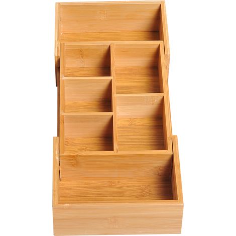 Range-bureau organisateur tiroir pliable bambou naturel 24,6x17,6x7 cm (1/4)