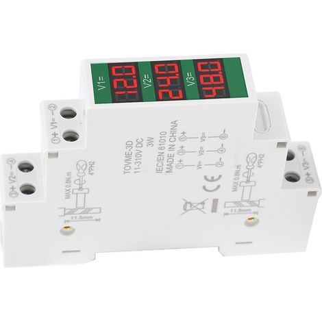 Voltmètre Rail DIN, Affichage LCD 3 Chiffres, Tri Voies Modulaire Isolé, DC11-310V (1/5)