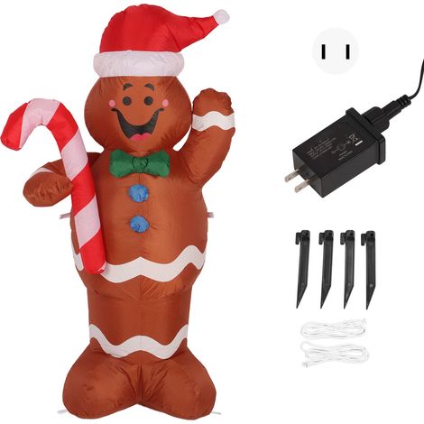 Sapin de Noël gonflable 1.5m Bonhomme en pain d'épices mignon, gonflage rapide pour jardin décoration extérieure Noël, prise US 100-240V (1/5)