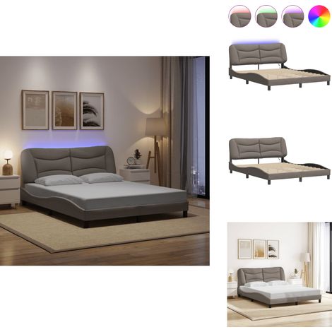 Cadre de lit avec LED sans matelas taupe 160x200 cm tissu - Lit Plateforme - Lit Design - Cadre De Lit - Lit Avec Éclairage LED - Lit Double (1/5)