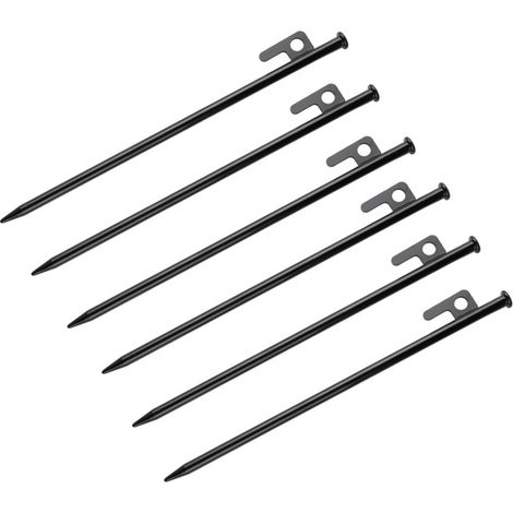 Piquets de tente, piquets de camping stables pour tente, piquets en acier pour sols durs, lot de 6, noirs, 1 cm x 30 cm (1/4)