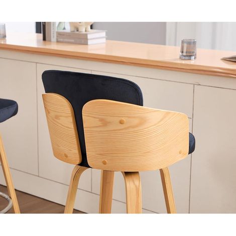 Barhocker 4er Set mit Holzbeinen, gepolstert, Samt, Rückenlehne, schwarz (1/5)
