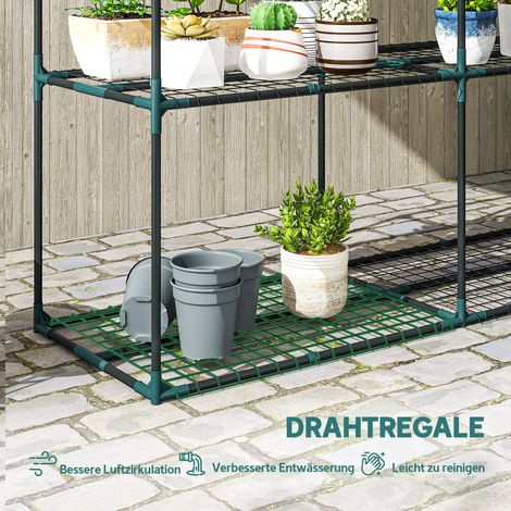 Jardinière 3 niveaux, 100 cm de hauteur, support à fleurs avec étagères, acier vert foncé à plusieurs étages (1/5)