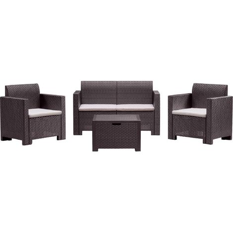 SET GIARDINO SALOTTO POLYRATTAN DIVANO POLTRONE ESTERNO NEBRASKA MARRONE