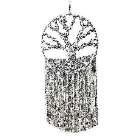 Tapisserie tissée style nordique bohème en macramé, décoration murale en corde de coton avec pompons (1/4)