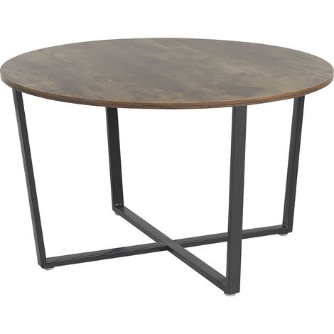 Tavolino da caffè rotondo in MDF scuro con gambe in metallo nero industriali 80 cm Orick