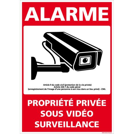 Panneau de signalisation Alarme Propriété Privée Sous Vidéosurveillance. G1652. Autocollant Alarme, Panneaux PVC ou Alu - Adhésif - 300 x 420 mm