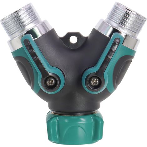 Raccord en Y double robuste pour tuyau d'arrosage, avec connecteur métallique robuste à 2 voies, pour robinet extérieur et tuyau de jardin. Ce raccord en Y double et solide est idéal pour les tuyaux d (1/5)