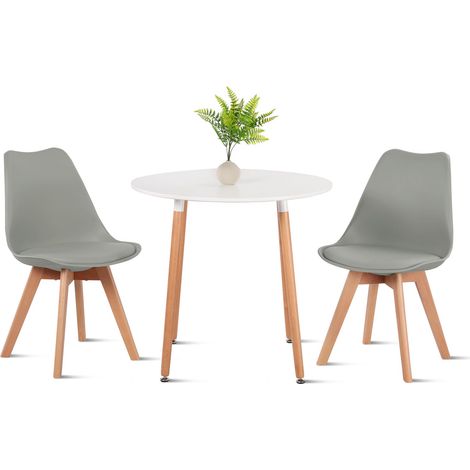 Eggree – Lot de 2 chaises scandinaves en bois massif – Coque plastique avec coussin – Hauteur d'assise 44-47 cm – Gris moderne (1/4)
