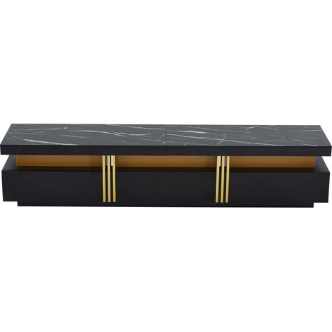Lowboard TV-Schrank mit Marmor-Optik, TV-Board mit 3 Schubladen, Schwarz, 200 x 40 x 42 cm - PANGIVO (1/5)