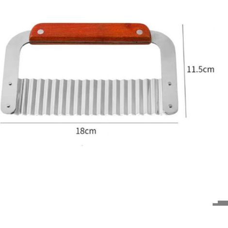Couteau à chips inox manche bois – Coupe pommes de terre & légumes en lamelles fines – 18x11,5 cm (1/5)